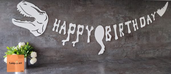 Надпис за рожден ден Динозаври скелет в бяло. С текст Happy birthday