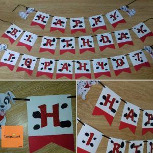Надпис 101 Далматинци за детски рожден ден в бяло, черно и червено