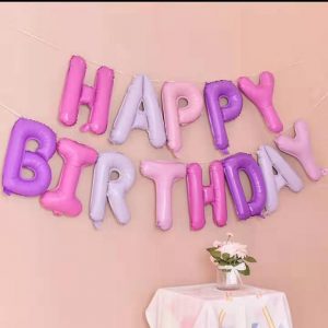 Комплект балони Happy Birthday за детски рожден ден в лилаво и розово